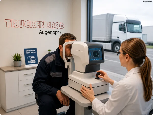 Berufskraftfahrer beim Sehtest an einem optischen Prüfgerät in Leipzig